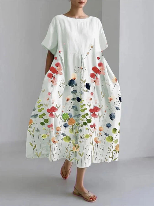LILIANA | Long casual dress with freedom of movement and floral pattern for summer days