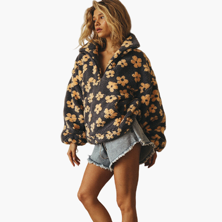 WW | Cuddly Sweater with Floral Pattern - Boho Style for Autumn and Leisure