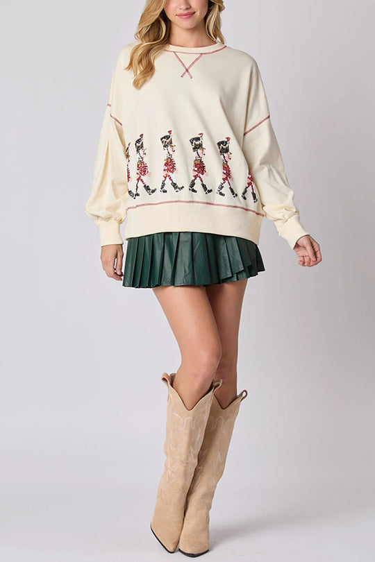 WW | Christmas Soldier Sequin Long Sleeve Casual Sweatshirt