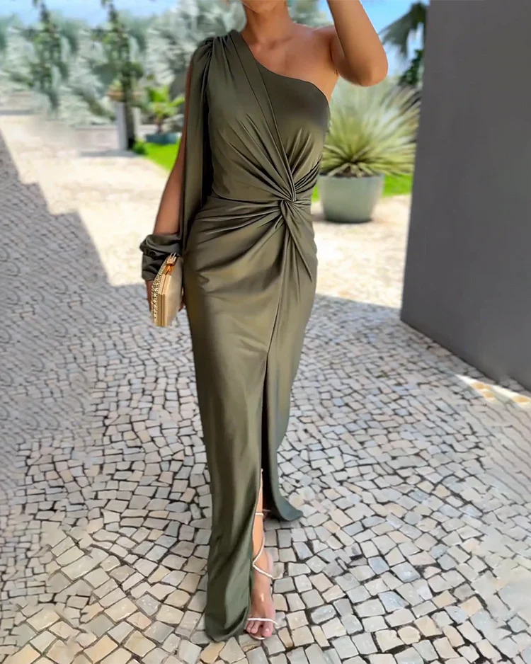 Mila - Pleated One-Shoulder Dress