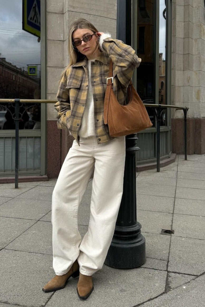WW | Passform Karomuster Wollmantel Jacke