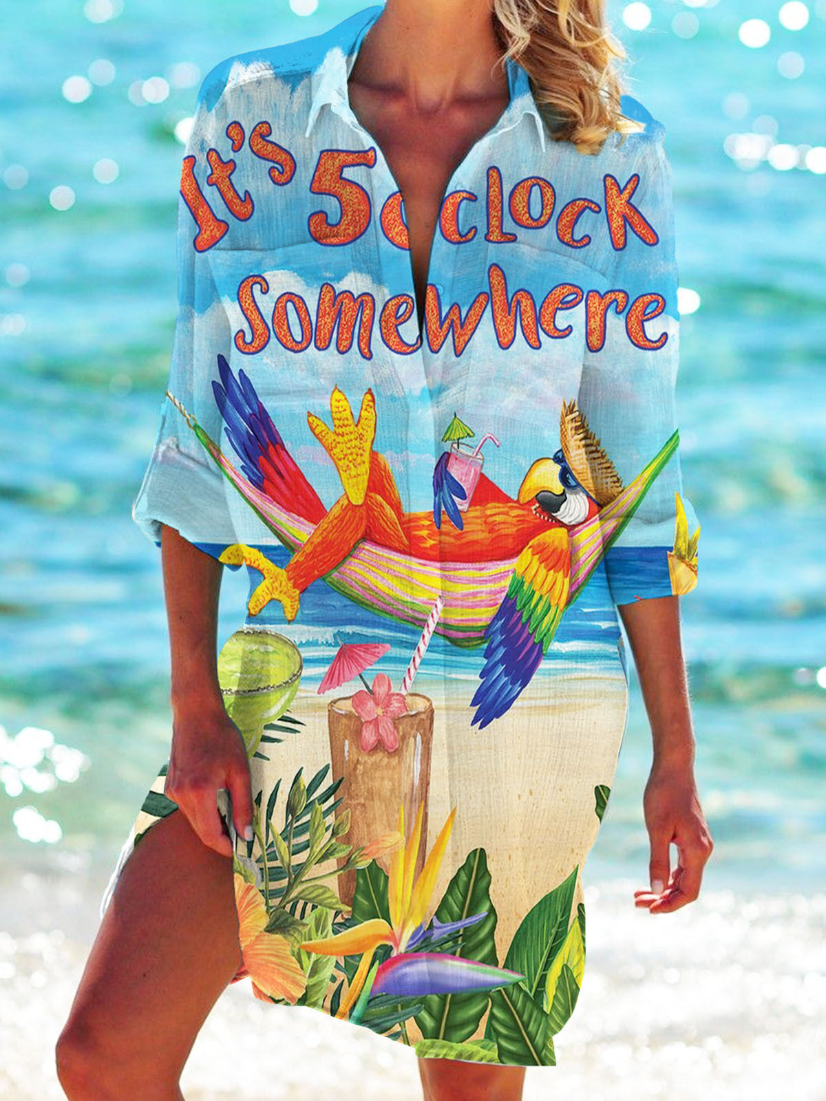 WW | Bikini Jacke Shirt Badeanzug Strickjacke Damenbekleidung Druck Urlaub Strandshirt