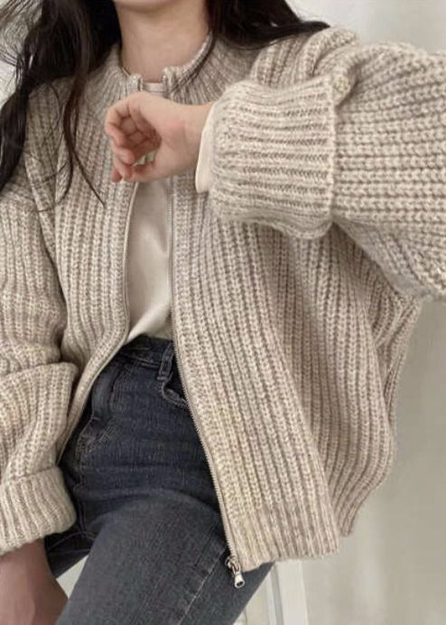 WW | Reißverschluss Chunky Strickcardigan - Oversized Rippstrickjacke