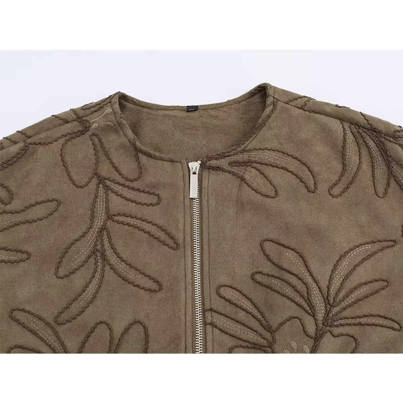 WW | Bomber jacket with suede texture and embroidery
