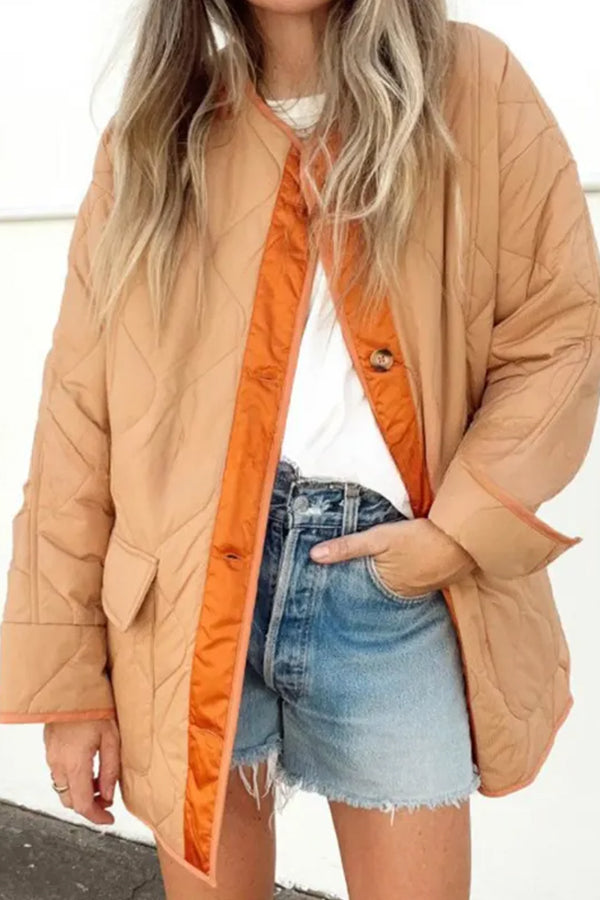 WW | Lockere Baumwolljacke Farbblock Tasche Legere Jacke