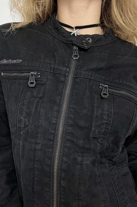 WW | Schwarze Denim Truckerjacke