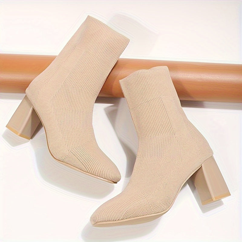 WW | Half-Height Knitted Boots With Block Heel