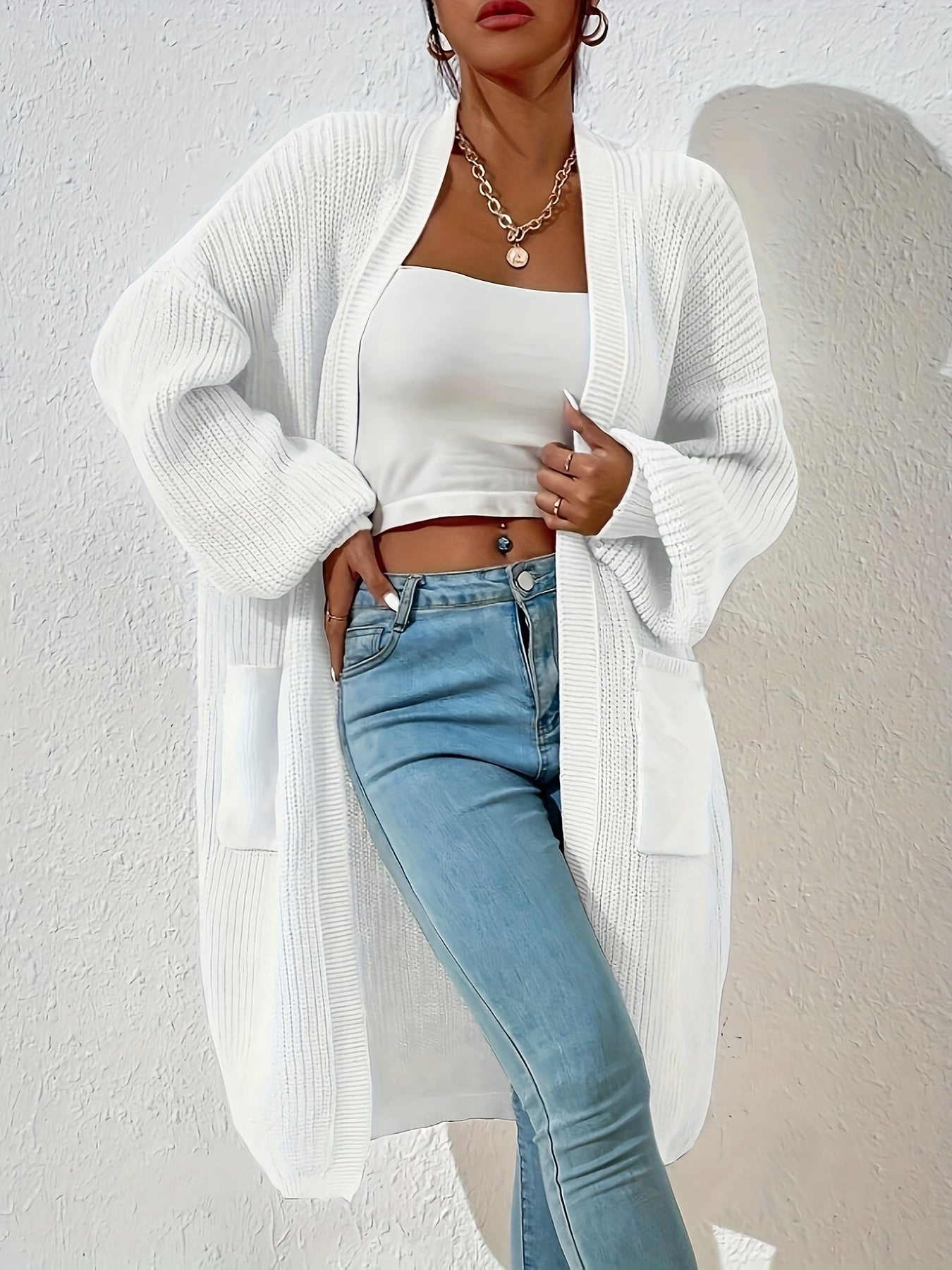 WW | Knitted Cardigan - Open Cut, Long & Comfortable for Everyday & Leisure