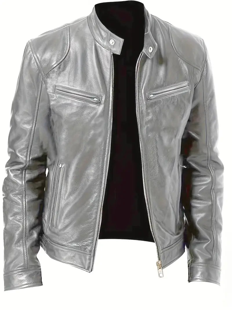 WW | Elegant Leather Jacket with Pockets for Men - Stylish and Perfect for Everyday Wear