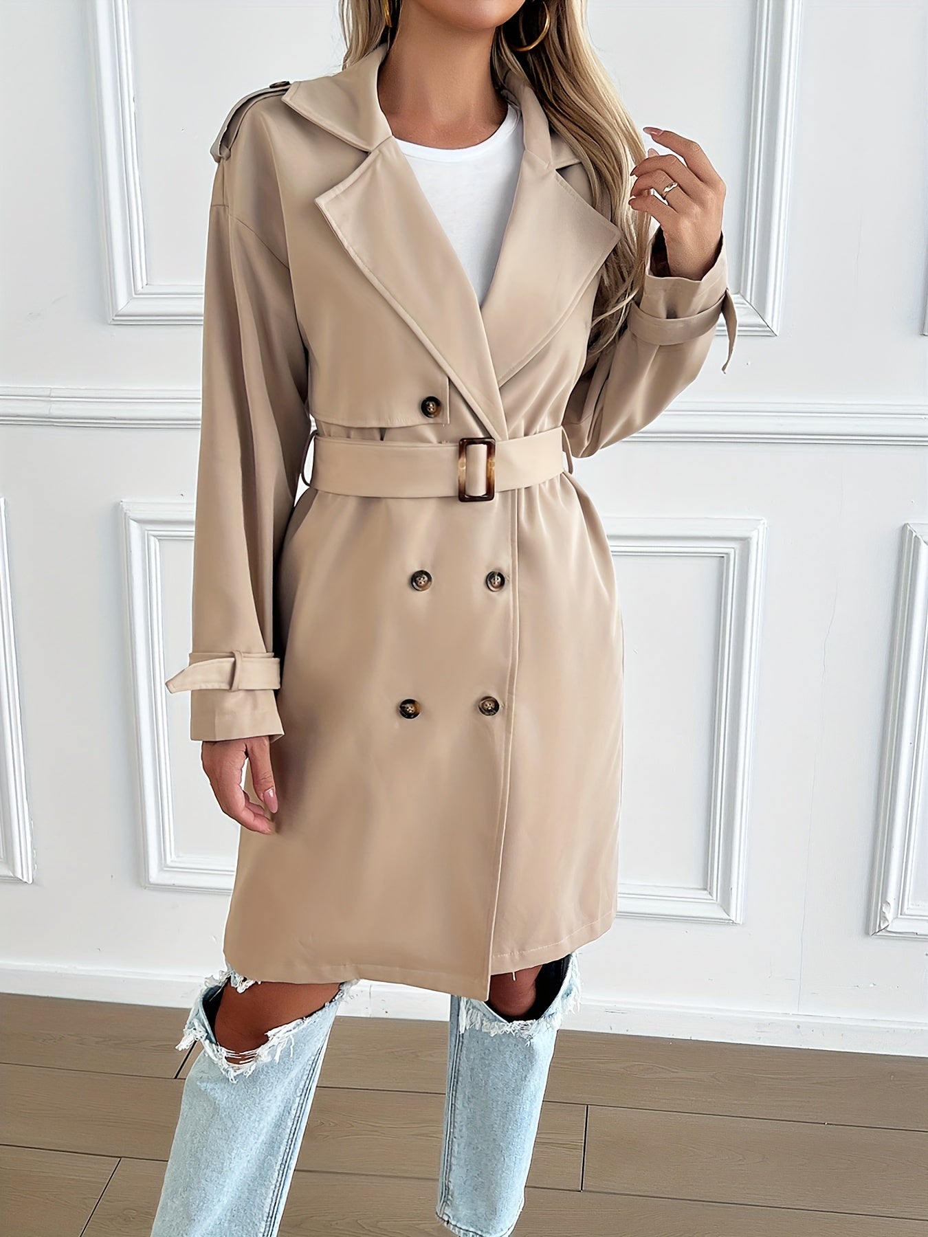 WW | Trenchcoat in Beige - Klassischer Mantel mit Gürtel & Knopfleiste für Herbst & Frühling