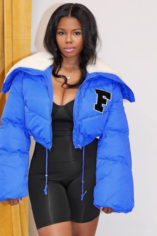 WW | Fleece-Patchwork-Faux-Fur-Kragen-Puffer-Jacke