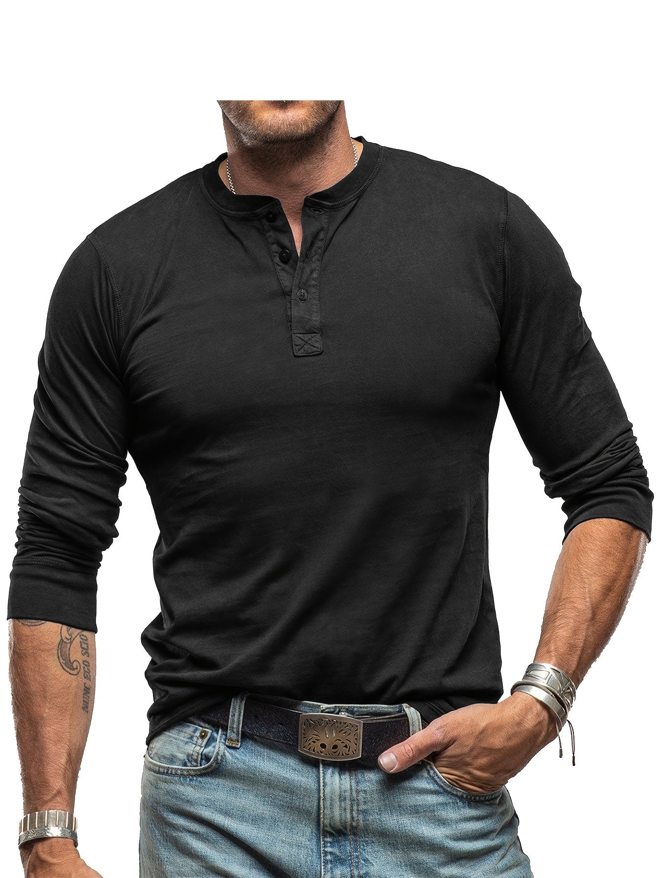 WW | Men's Vintage Style Long Sleeve Henley Shirt