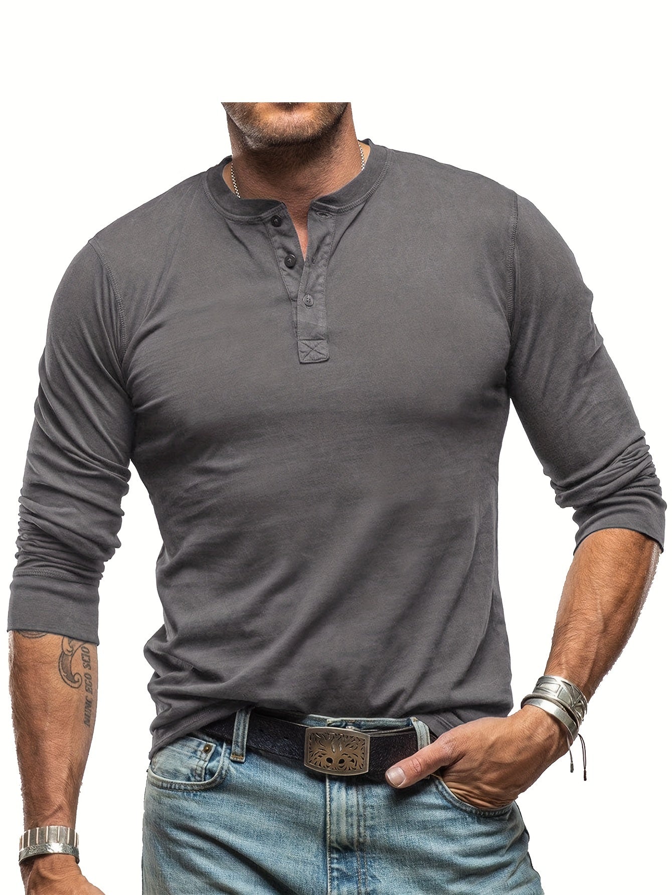 WW | Men's Vintage Style Long Sleeve Henley Shirt