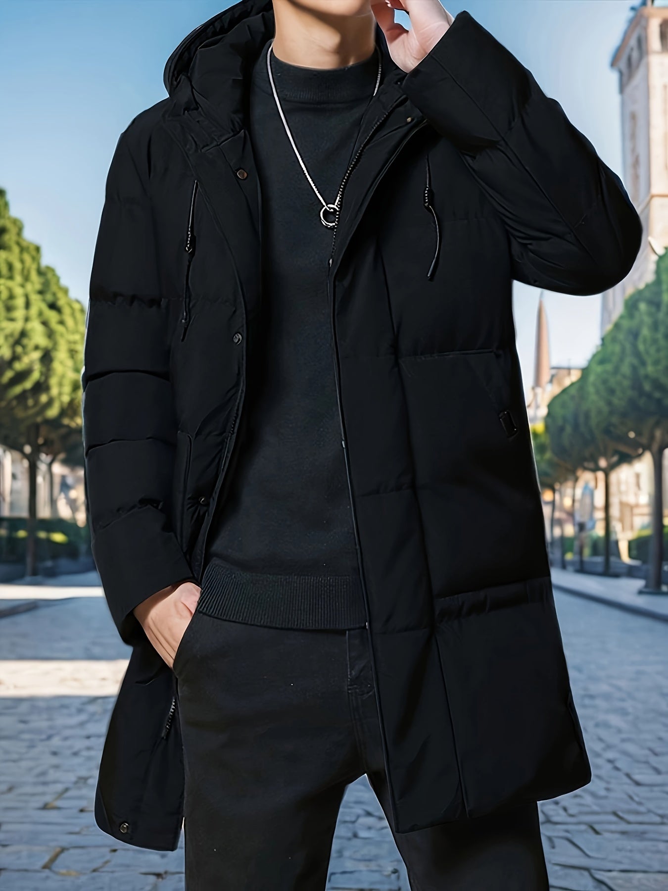 WW | Men's Padded Black Hooded Winter Jacket - Perfect for Outdoor Activities