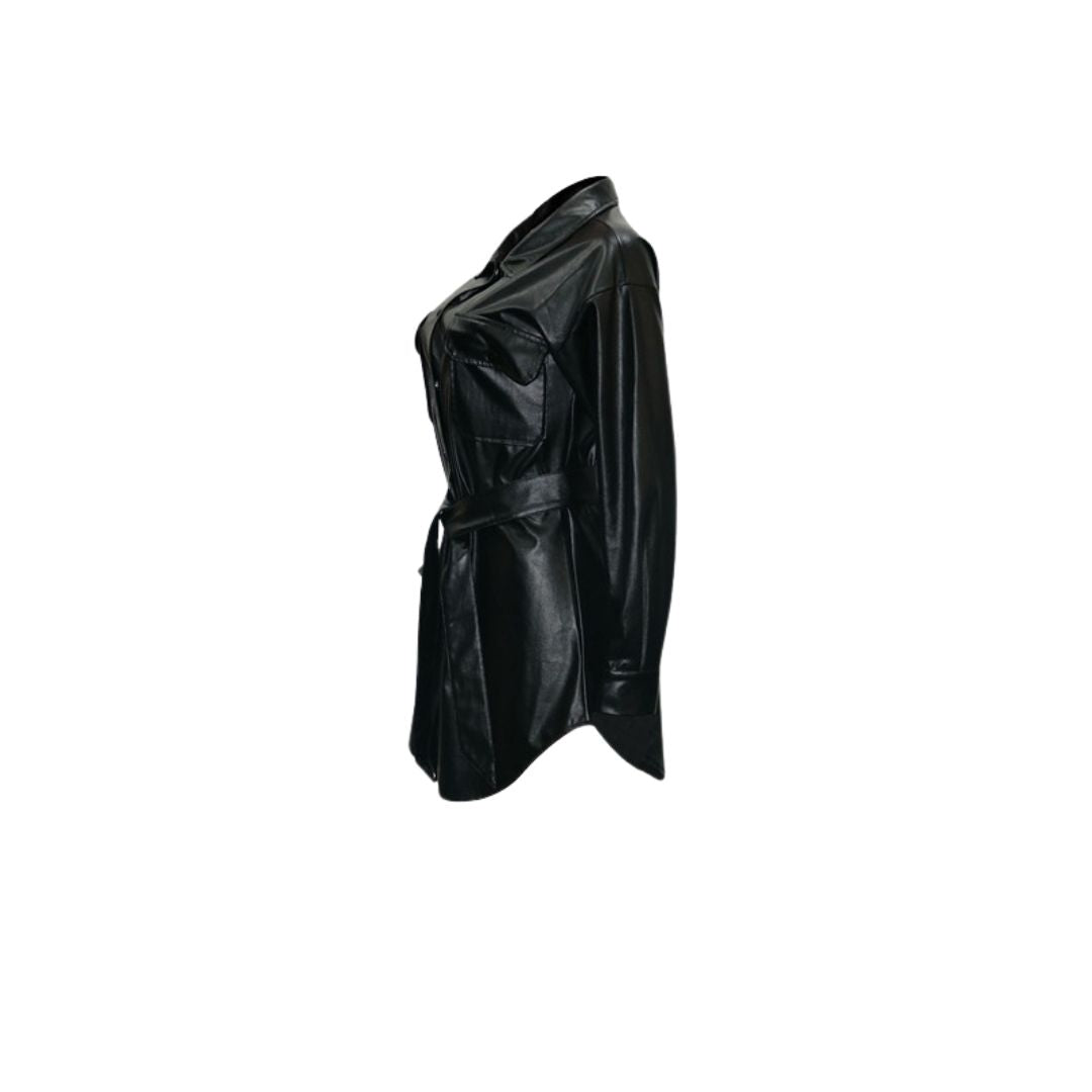 WW | Kunstleder-Hemdkleid mit Gürtel