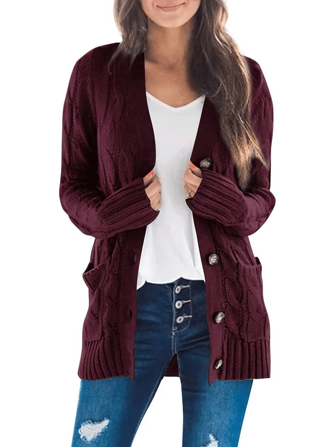 WW | Open-Front Cable-Knit Cardigan