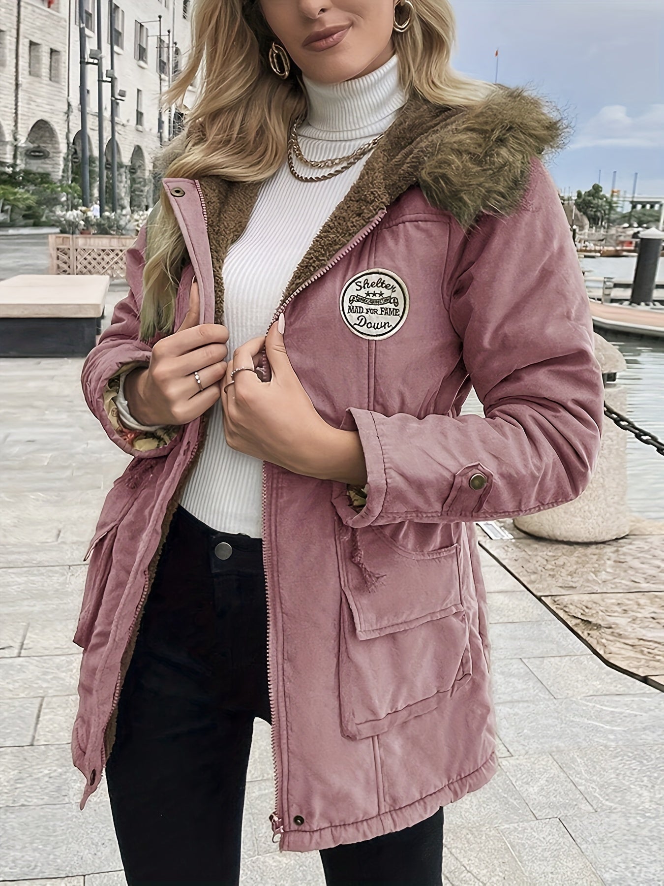 WW | Winter Jacket with Faux Fur Collar - Warm Parka Jacket with Drawstring and Pockets