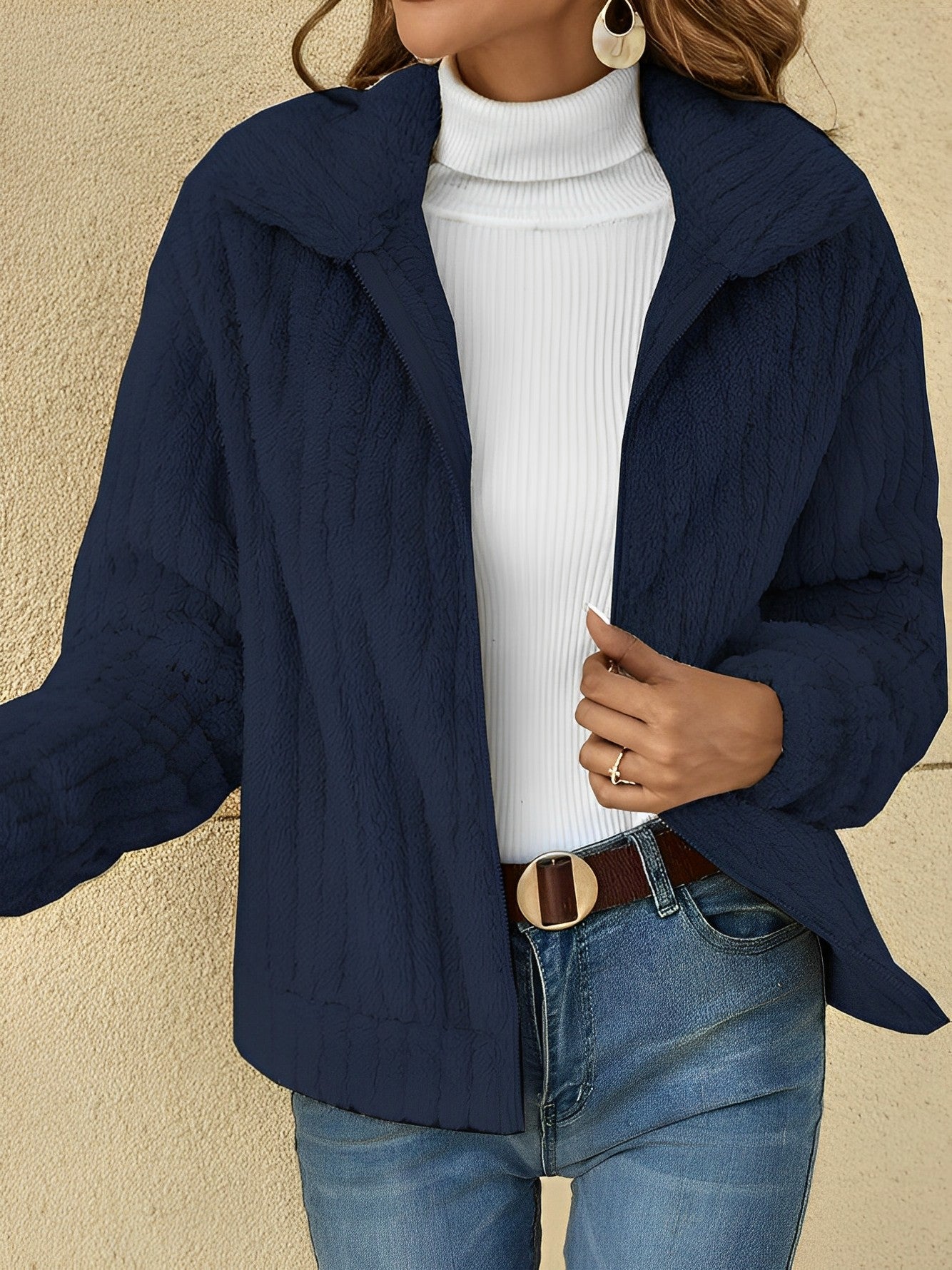 WW | Teddy Jacket with Wide Collar and Zipper