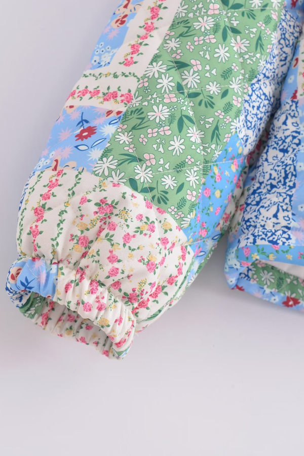 WW | Stand-Up Collar Long Sleeve Floral Cotton Jacket