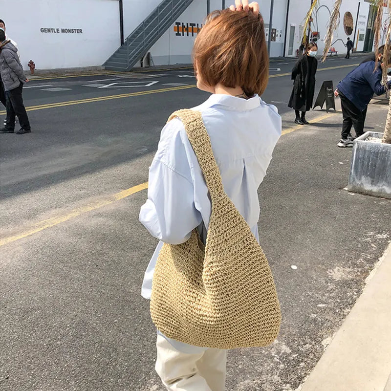 WW | Round Straw Shoulder Bag For Summer With Hand Weave