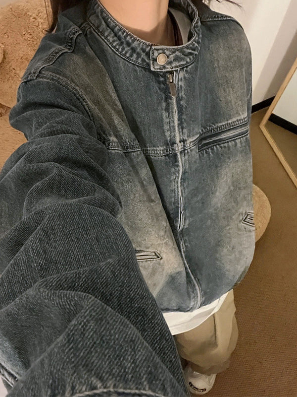WW | Blaue abgenutzte Zip-Jacke