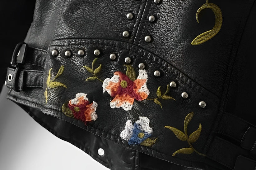 WW | Lederjacke mit Blumen für Damen - Perfekt für den Alltag