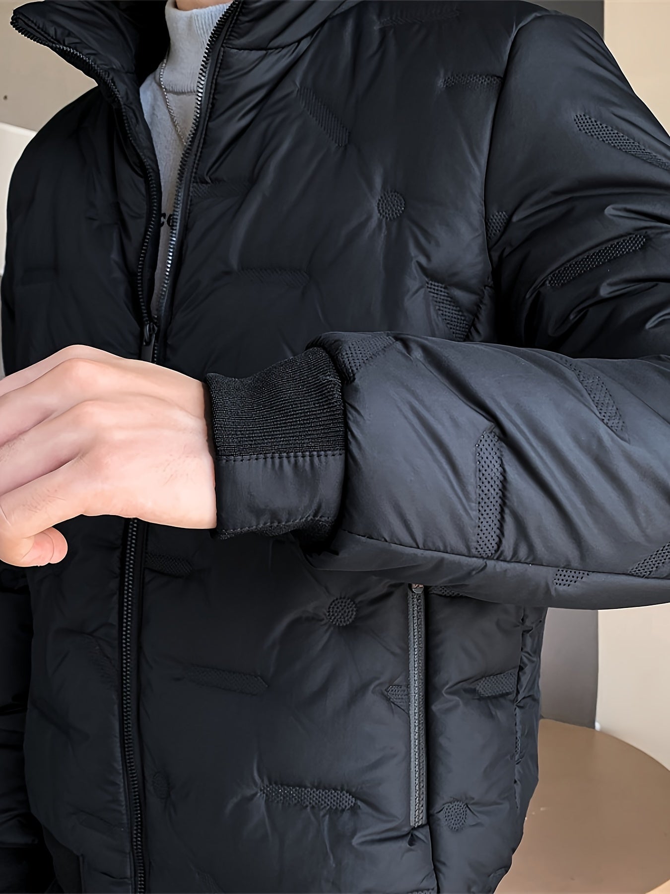 WW |  Schwarze Baumwoll Winddichte Und Warme Langärmelige Winterjacke Für Herren - Perfekt für kalte Tage