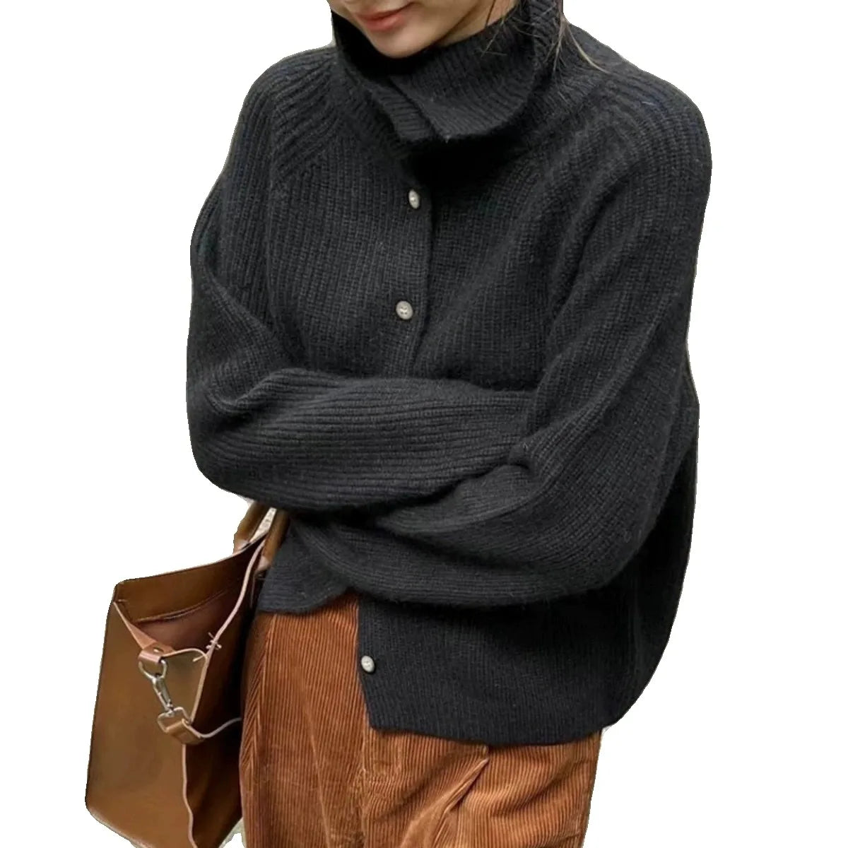WW | Cosy knitted turtleneck sweater with buttons