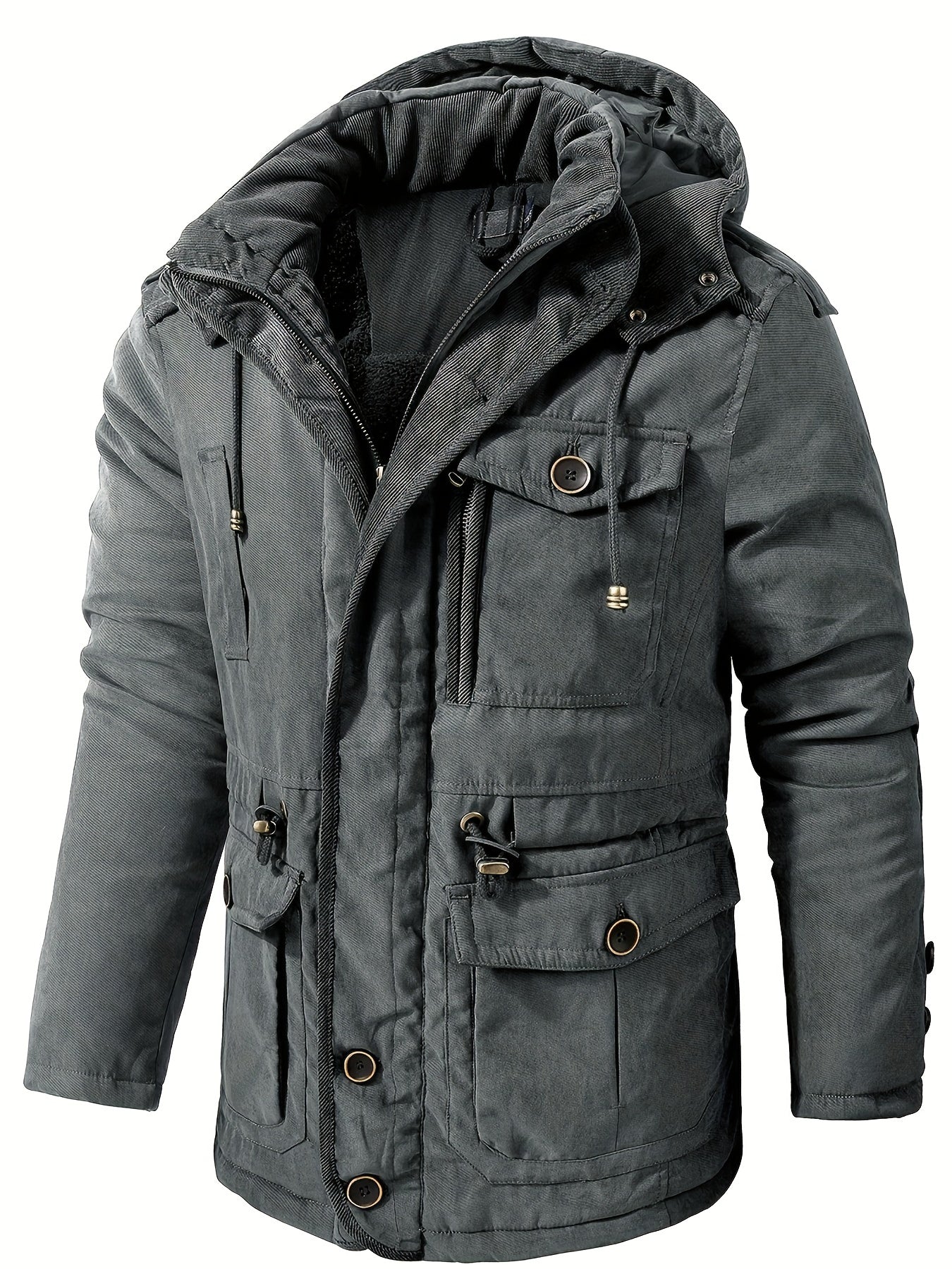 WW | Warme Fleece Multi Taschen Kapuzen Cargo Winterjacke - Perfekt für Freizeitaktivitäten
