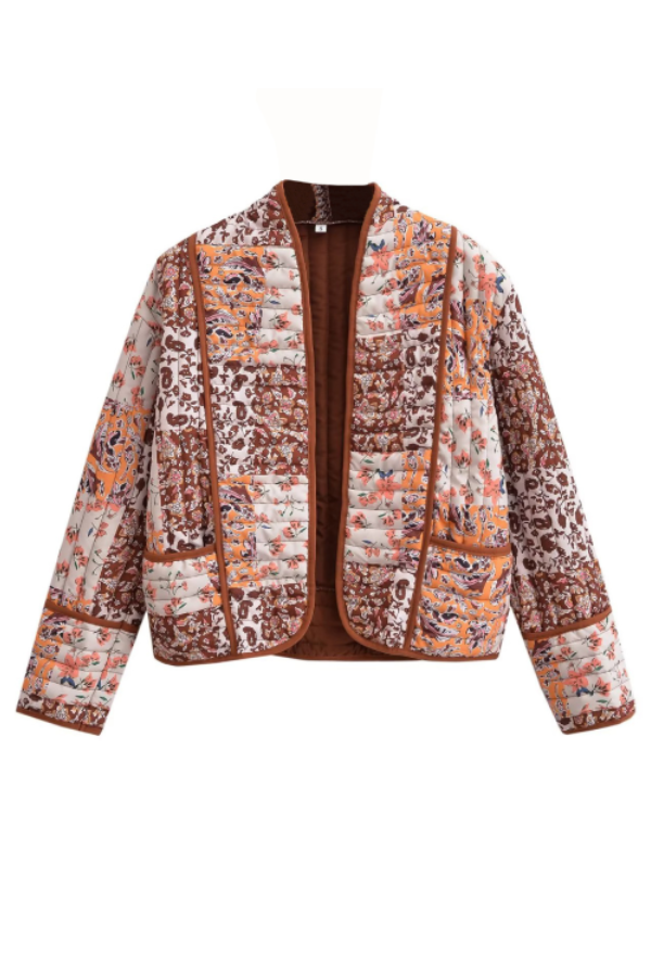 WW | Bedruckte lockere lässige Strickjacke kurze gesteppte Baumwolljacke