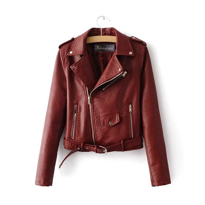 WW | Elegant women's leather jacket with belt