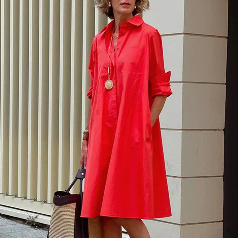 WW | Hemdblusenkleid Mit Umlegekragen & Dreiviertelärmel