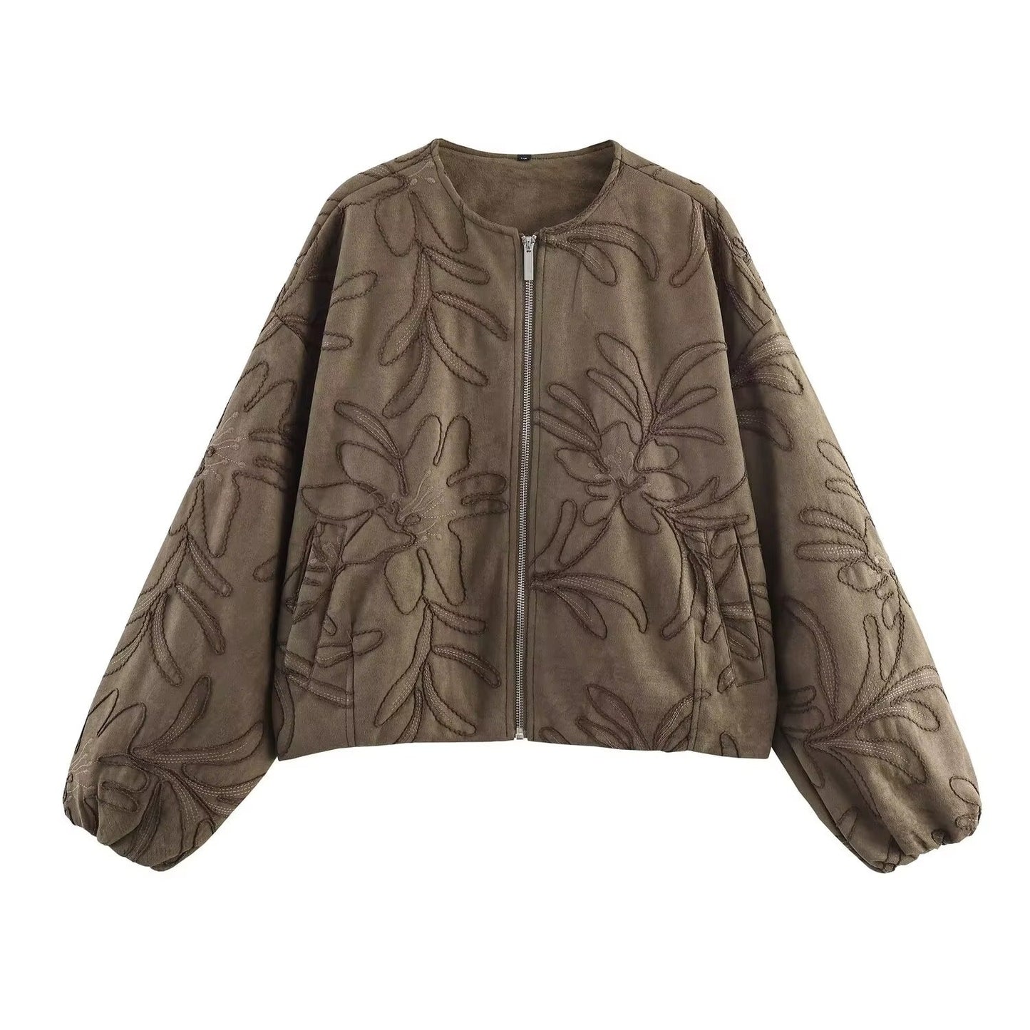 WW | Bomber jacket with suede texture and embroidery