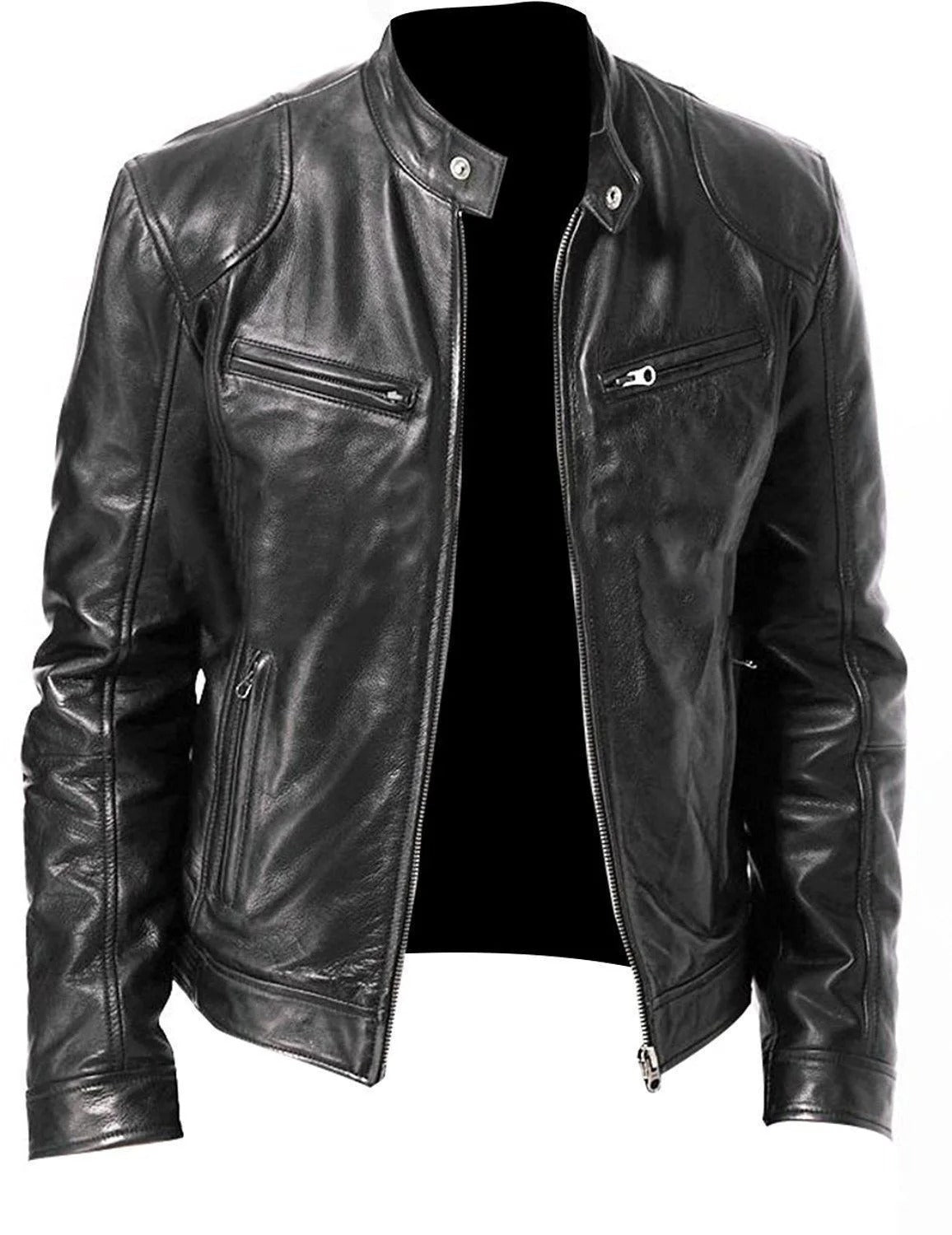 WW | Men's Hoodless Vegan Leather Casual Jacket - Suitable for Any Occasion