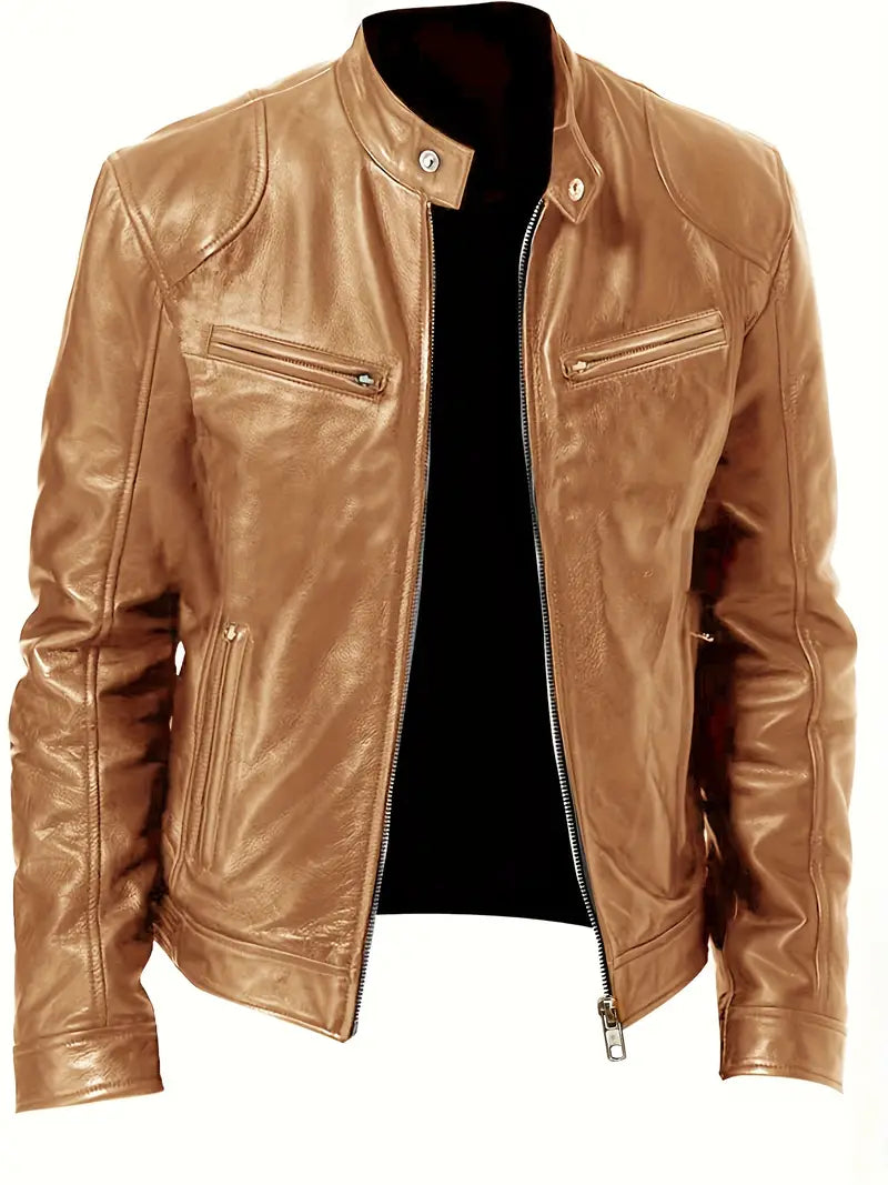 WW | Elegant Leather Jacket with Pockets for Men - Stylish and Perfect for Everyday Wear