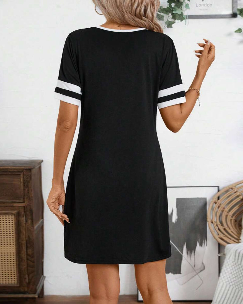 WW | Kleid Halber Reißverschluss Colorblock Figurbetont Kurzärmelig