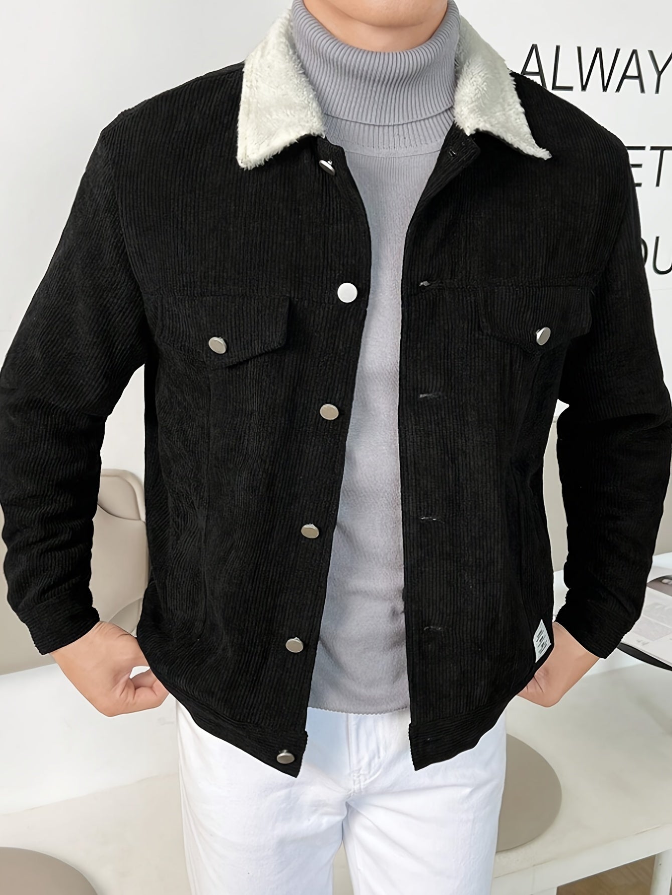 WW | Warm Corduroy Winter Jacket with Collar for Men - Perfect for Outdoor Activities
