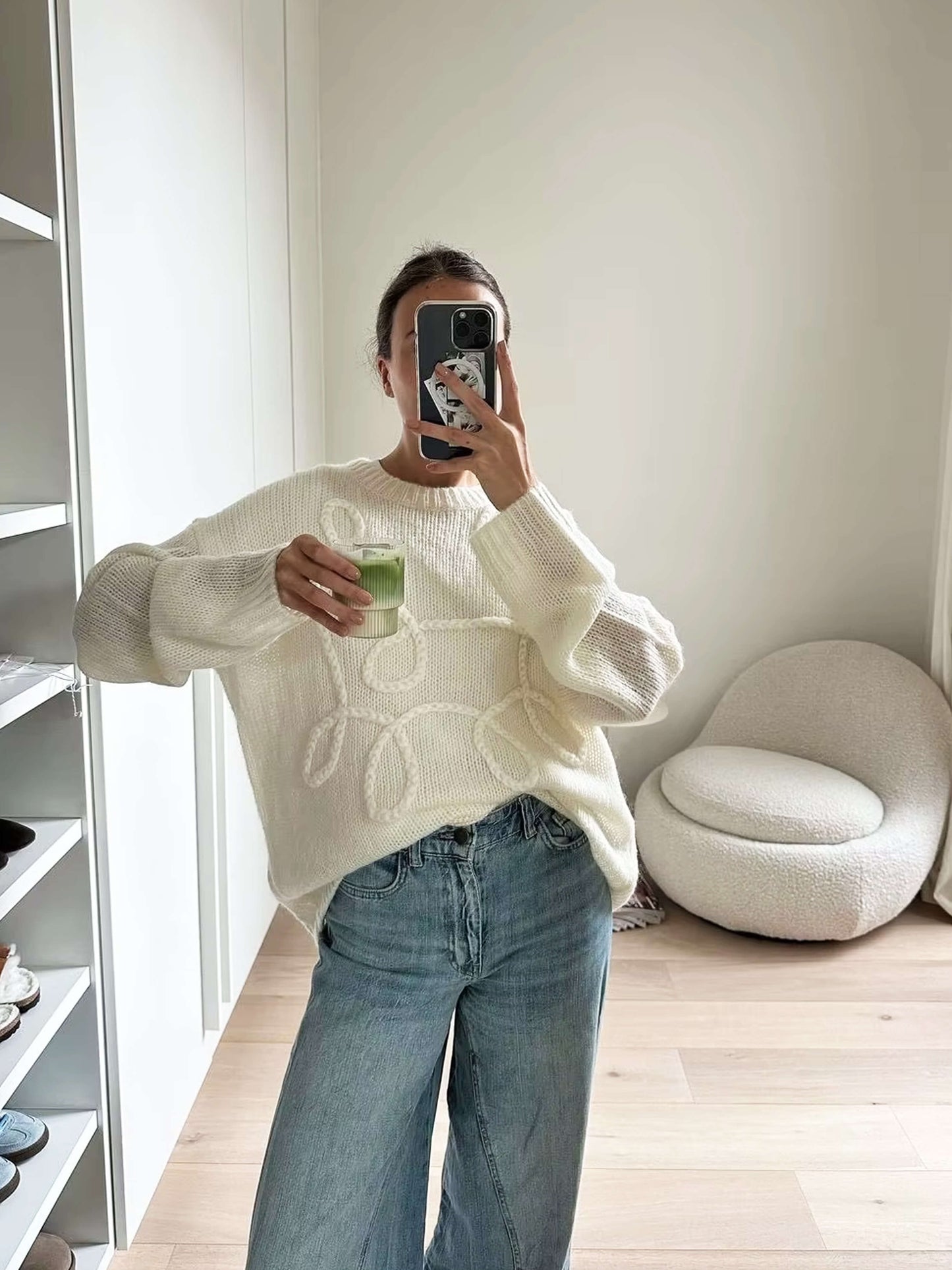 WW | Cozy oversized sweater with elegant embroidered details