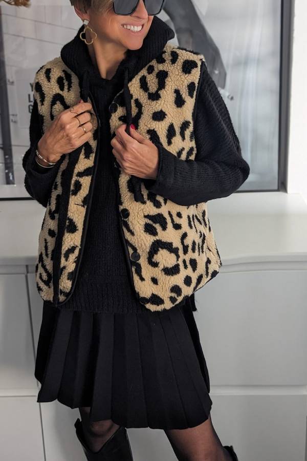 WW | Leopardenmuster Frontöffnung Lässige Herbst- und Winterweste Jacke