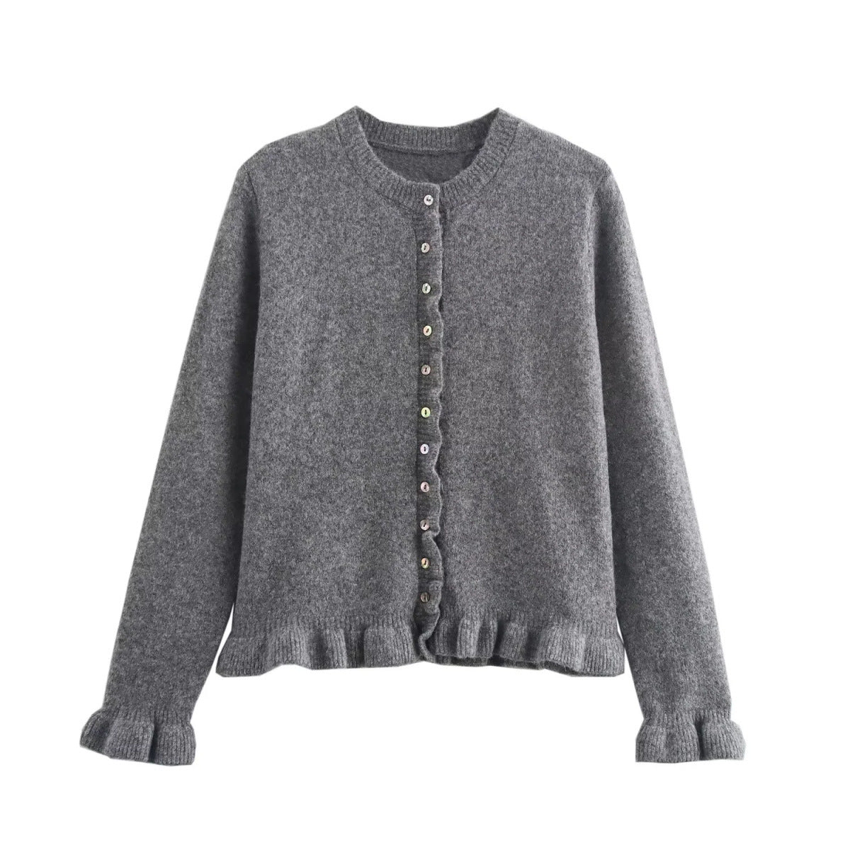 WW | Ruffled women's cardigan with buttons, chic layered top