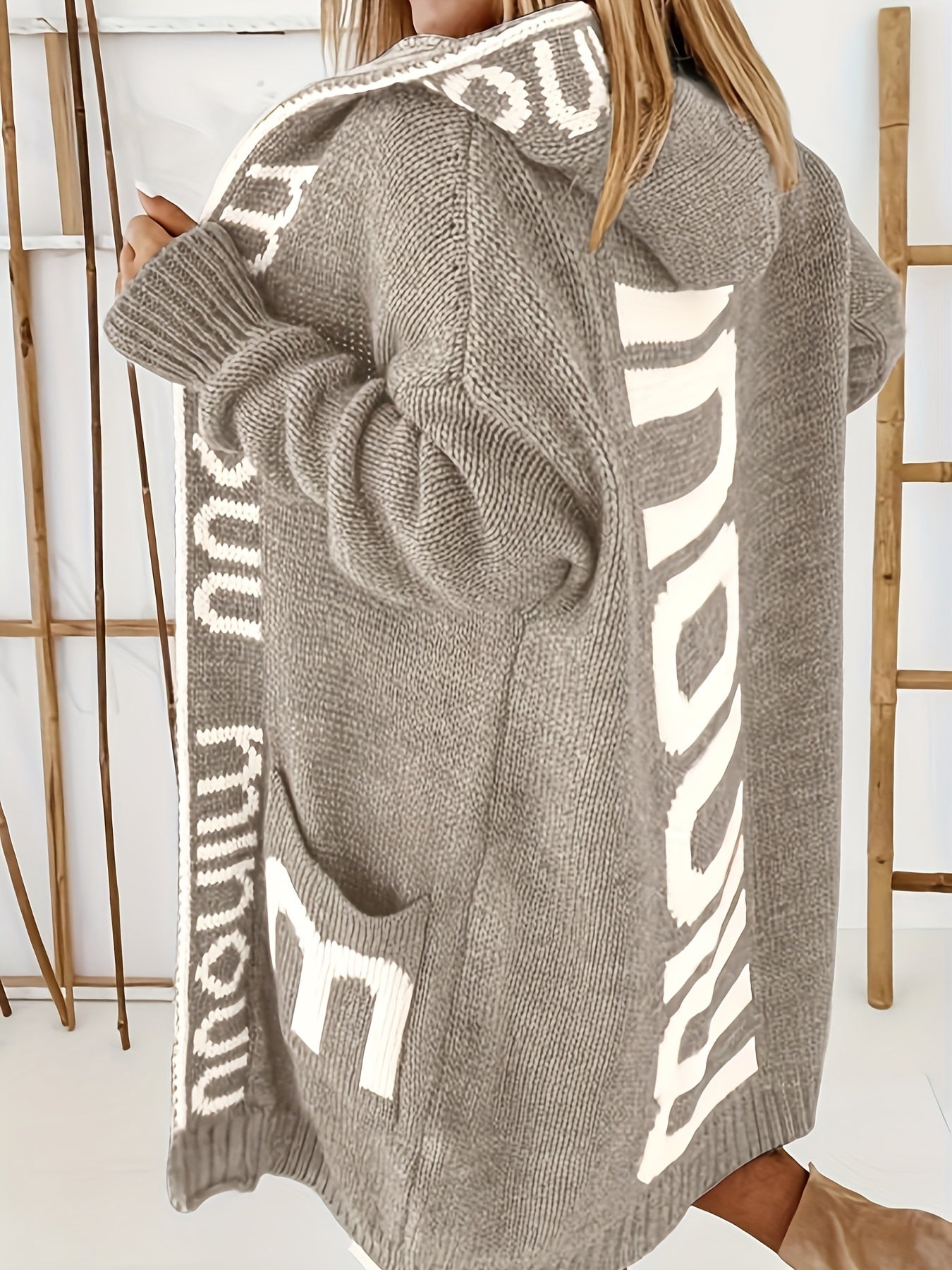 WW | Gedruckter Kragen Kapuzen Strickjacke Für Damen - Perfekt für entspannte Tage