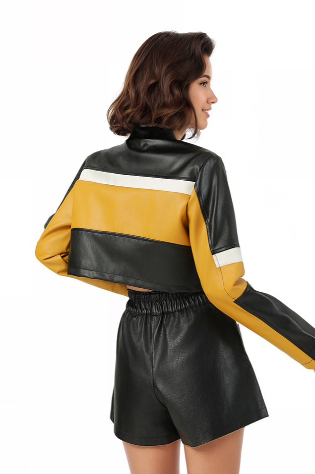 WW | Block PU Leather Biker Jacket
