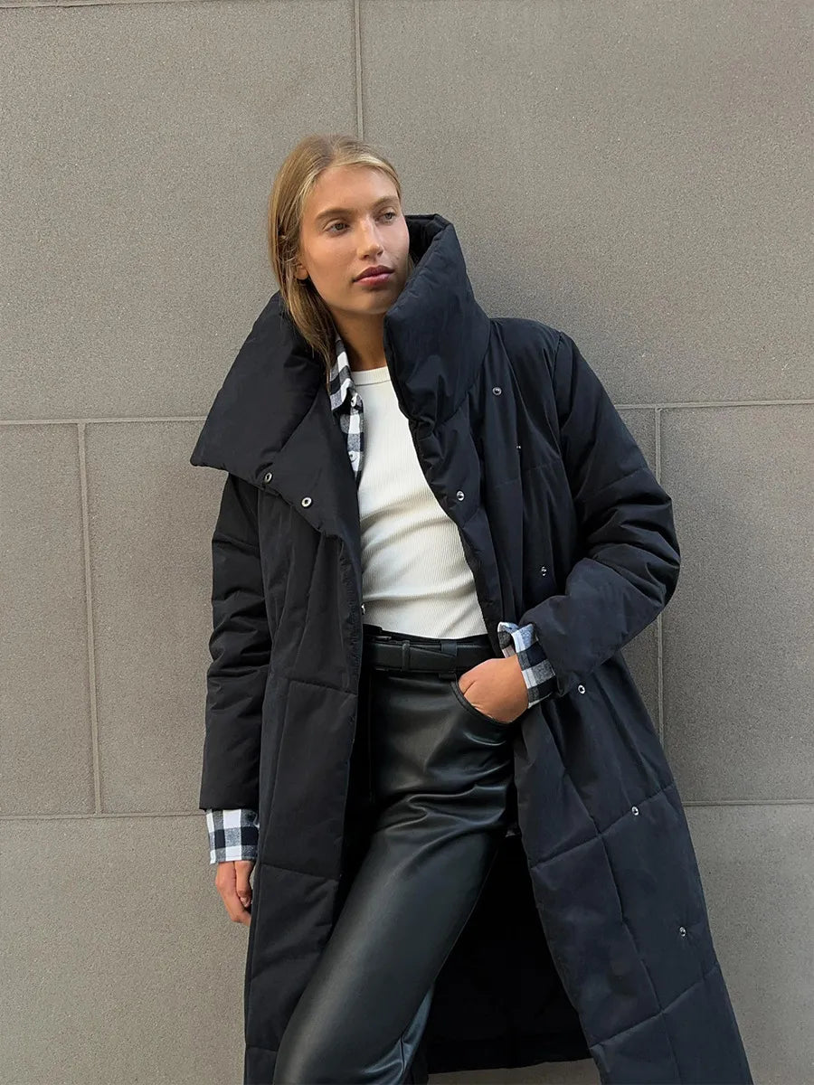 WW | Langer Wintermantel mit breitem elegantem Kragen
