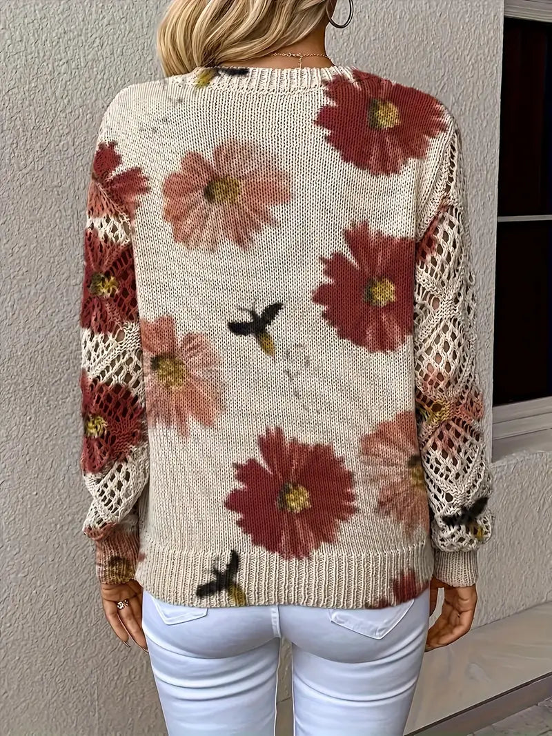 Rayuela Elegant Floral Print Sweater - Red