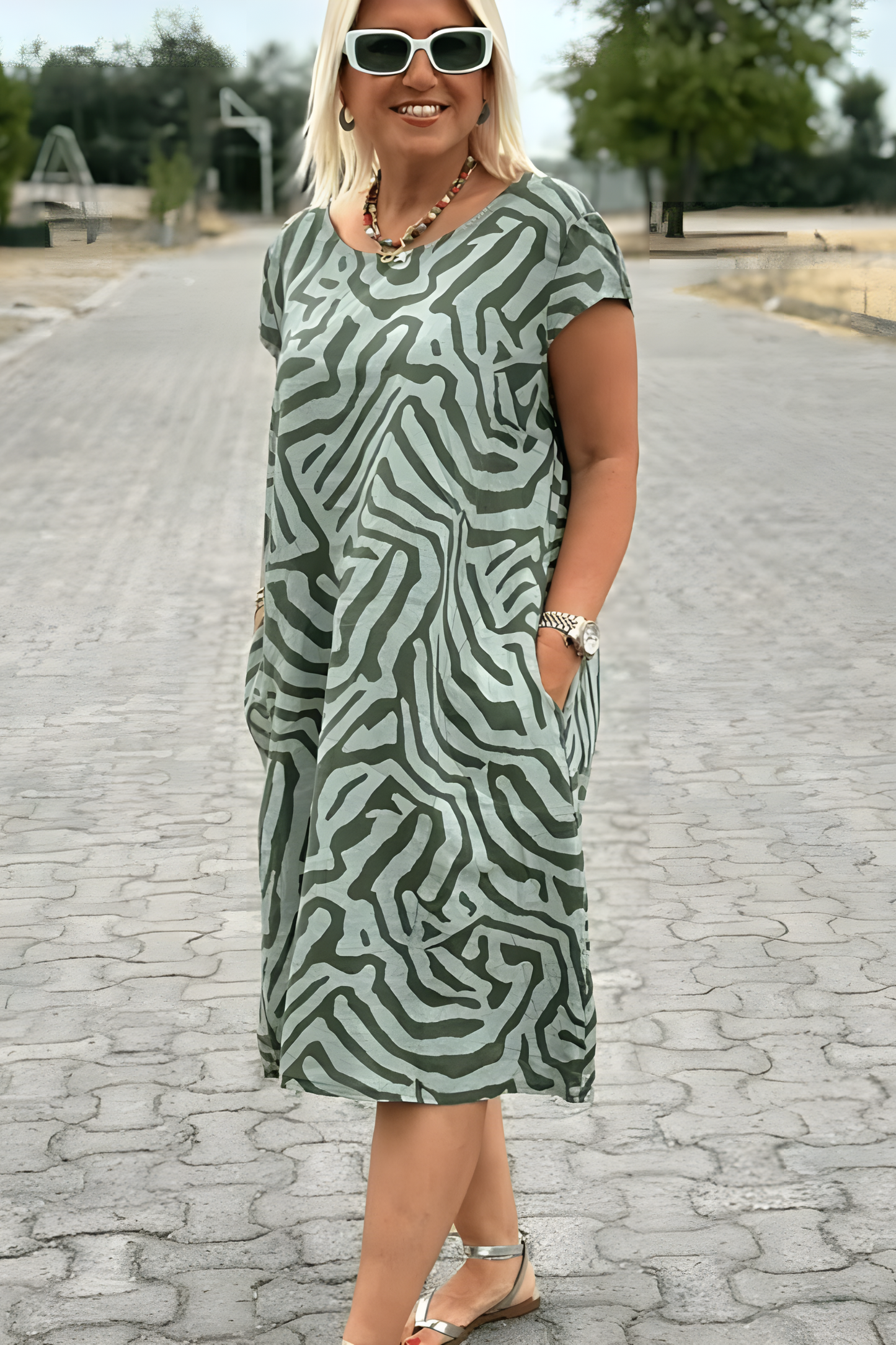 Nelia™ | Round Neck Vintage Print Summer Dress
