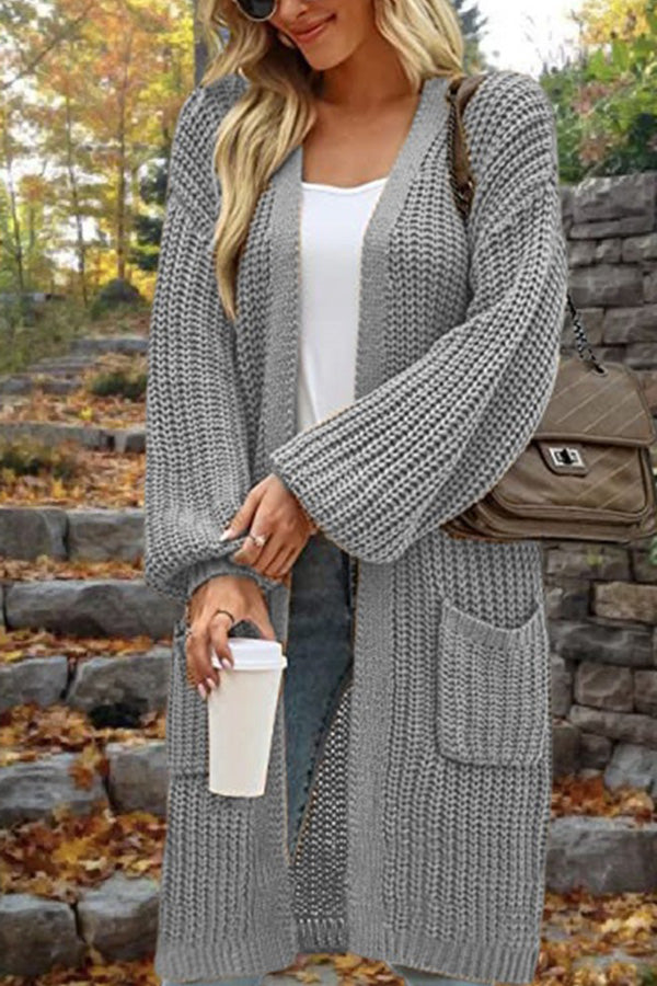 WW | Länge Locker Oversized Doppelte Tasche Cardigan Sweater Jacke