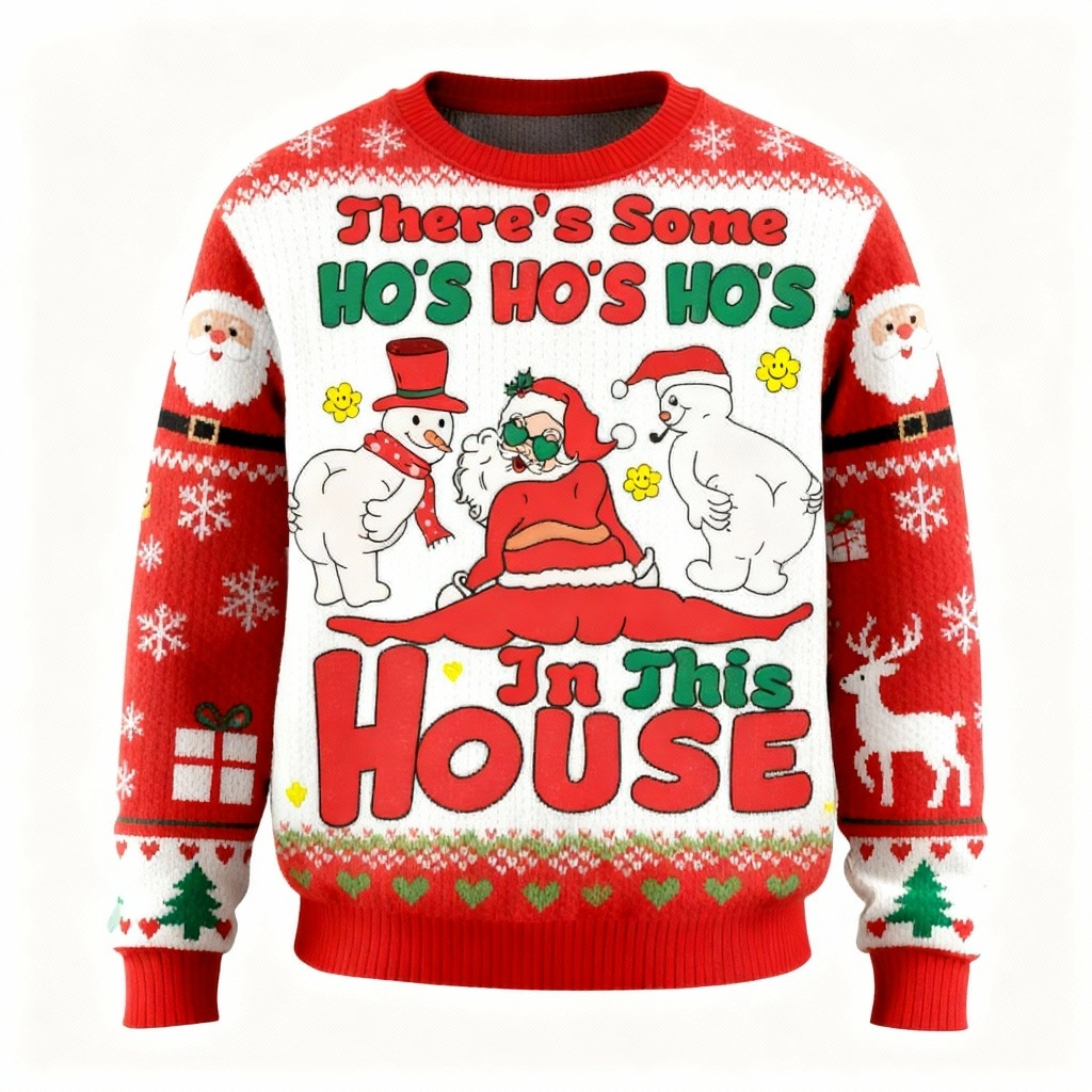 WW | Lustiger Santa&Schneemann Muster Hässlicher Pullover - Unisex Weihnachtsfeier Essential