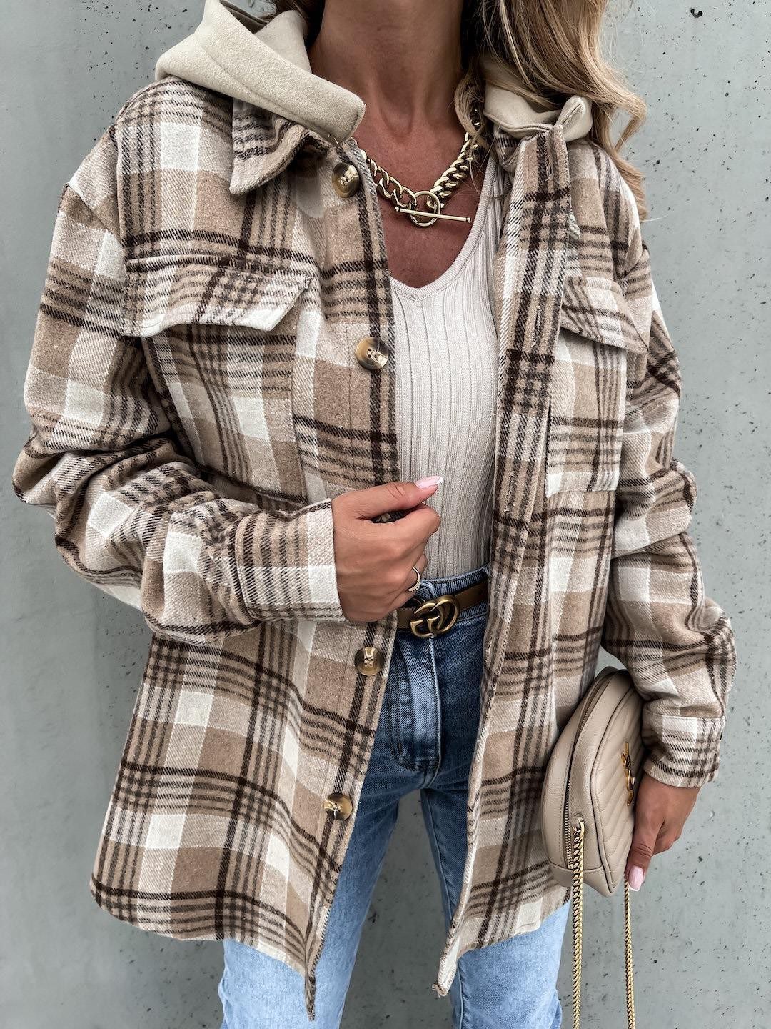 WW | Plaid Shacket - Gebürstetes Wollmischungsgefühl - Alltägliche Übergangsschicht - Entspanntes Straßenstil