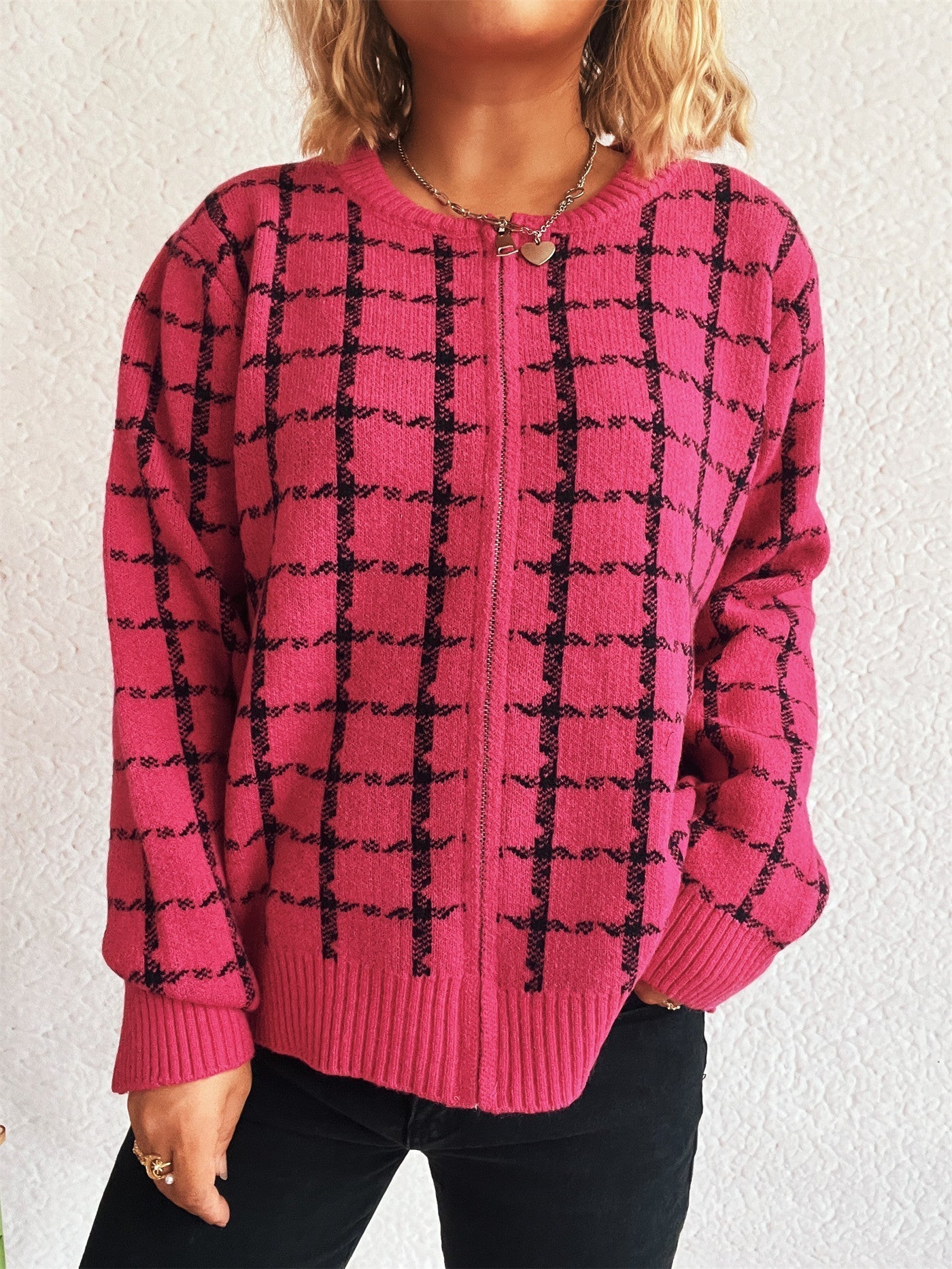 WW | Gemütlicher, karierter Cardigan mit Taschen für den Alltagsstil