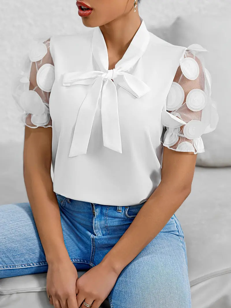 WW | Blouse with sheer puff sleeves